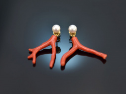 Aus unserer Werkstatt! Korallen Ast Ohrringe mit Zuchtperlen Silber 925 vergoldet