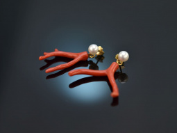 From our studio! Coral branch earrings with cultured pearls silver 925 gold-plated