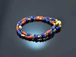Ancient Chic! Fancy bracelet lapis lazuli sapphire tanzanite coral silver 925 gold-plated