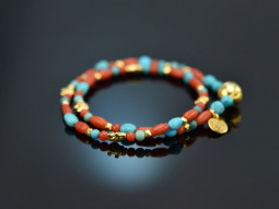 Turquoise Sea! Fancy bracelet 2-row turquoise coral...