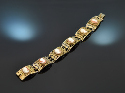 Um 1950! H&uuml;bsches Filigran Armband mit Kameen aus vergoldetem Silber