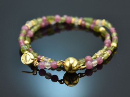 Rosengarten! Fancy Armband mit Rubin Rosenquarz Pink Saphir und Peridot Silber 925 vergoldet