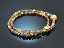 Rosengarten! Fancy Armband mit Rubin Rosenquarz Pink Saphir und Peridot Silber 925 vergoldet