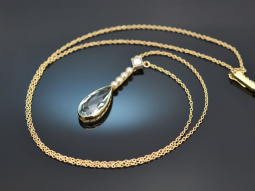 Um 1910! Collier mit Aquamarin Diamant und Saatperlen aus Gold 585