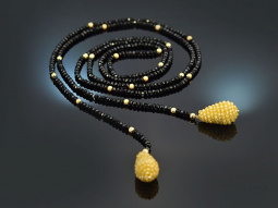Night Sparkle! Long onyx necklace with yellow zircon and gold-plated 925 silver