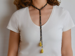Night Sparkle! Long onyx necklace with yellow zircon and...