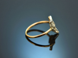 England um 1910! Fuchskopf Ring mit Diamantrosen aus Gold 585 und Silber