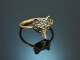 England um 1910! Fuchskopf Ring mit Diamantrosen aus Gold 585 und Silber