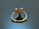 England um 1910! Fuchskopf Ring mit Diamantrosen aus Gold 585 und Silber