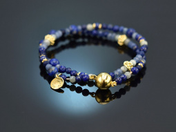 Deep Blue! Fancy Armband aus Lapislazuli Sodalith Saphir Labradorith Silber 925 vergoldet