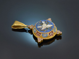 Italy around 1860! Finest micromosaic pendant in 750 gold