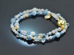 Soft Blue! Zweireihiges Fancy Armband mit Aquamarin Achat...