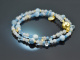 Soft Blue! Zweireihiges Fancy Armband mit Aquamarin Achat Angelit Silber 925 vergoldet