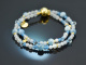 Soft Blue! Zweireihiges Fancy Armband mit Aquamarin Achat Angelit Silber 925 vergoldet