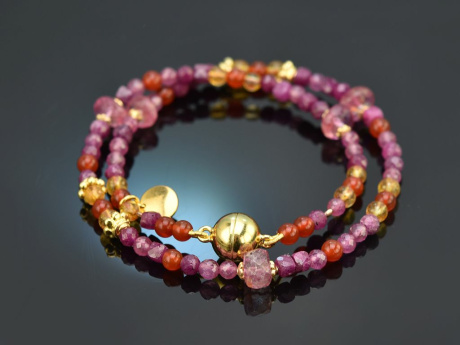 Colour blocking! Fancy bracelet ruby cherry quartz carnelian citrine silver 925 gold-plated