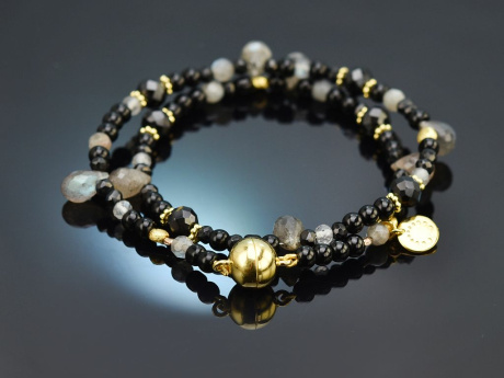 Black Rose! Fancy bracelet with onyx labradorite silver 925 gold-plated