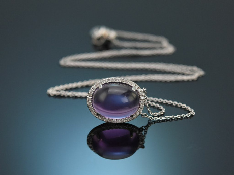 Feines Collier mit Amethyst und Diamanten aus Wei&szlig;gold 750