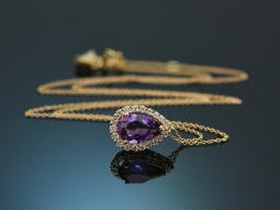 Beautiful necklace with amethyst drops and diamonds in...