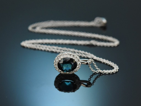 Wonderful necklace with blue tourmaline and diamonds in 585 white gold