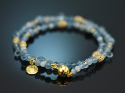 Soft Blue! Two-row fancy bracelet with aquamarine blue...