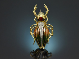 Munich around 1960! Large stag beetle brooch with enamel...