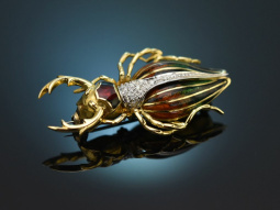 Munich around 1960! Large stag beetle brooch with enamel...