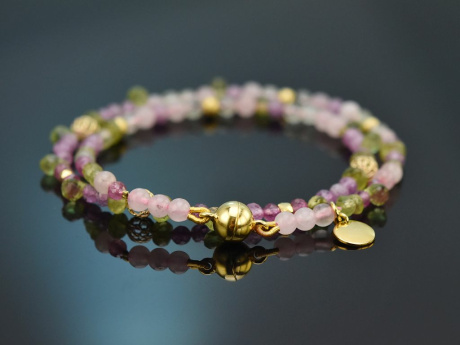 Garden of flora! Fancy bracelet made of rose quartz pink sapphire peridot and gold-plated silver 925