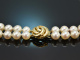 Around 1990! Beautiful two-row Akoya cultured pearl necklace with 585 gold clasp