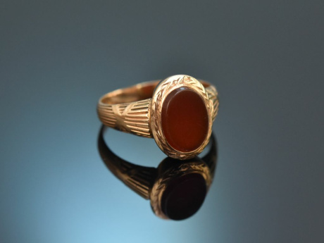 Around 1905! Beautiful historical ladies signet ring with carnelian in rose gold 585