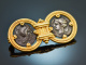 Castellani around 1870! Rare signed brooch with antique coins in 750 gold