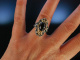 Gro&szlig;er Trachten Ring Silber vergoldet Granat M&uuml;nchen um 1980