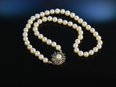 Klassische Akoya Zuchtperlenkette Gold 269,00 € Saphire , Perlenkette feine 585