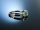 Edle Klassik! Halb Memoire Ring Wei&szlig;gold 750 Brillanten Smaragde