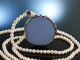 Wedgwood Blue Jasper! Lange Zuchtperlenkette Porzellan Anh&auml;nger Silber Markasiten England um 1960