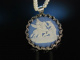 Wedgwood Blue Jasper! Lange Zuchtperlenkette Porzellan Anh&auml;nger Silber Markasiten England um 1960