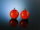 Big Boutons! Gro&szlig;e Korallen Coral Bouton Ohrclipse Earrings Gold 585 Italien um 1960