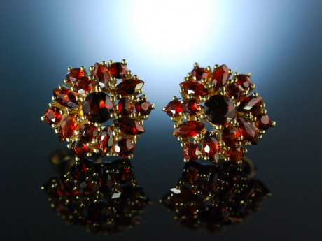 Rotes Funkeln! Sch&ouml;ne B&ouml;hmische Granat Ohrringe Gold 333 Garnet Earrings