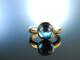 Meeresblau! Sch&ouml;ner klassischer Ring Gold 750 Blau Topas