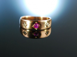 For you! Antiker Freundschafts Band Ring um 1900 Gold 585 Rubin Diamanten