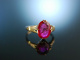 Charming Cameo! Antiker Ring Verneuil Rubin mit Intaglio Gold 585 England um 1910