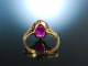 Charming Cameo! Antiker Ring Verneuil Rubin mit Intaglio Gold 585 England um 1910