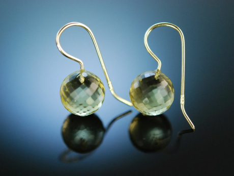 Funky Balls! Earrings faceted lemon citrine balls gold 585