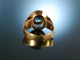 Um 1930! Sch&ouml;ner Ring Rot Gold 585 aquamarinblauer synthetischer Verneuil Spinell