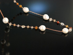 Big Pearls! Lange Kette Silber 925 ros&eacute; vergoldet barocke Zuchtperlen Citrin Bergkristall Rutilquarz
