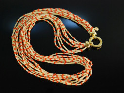 Beautiful colors! Long necklace coral serpentine 8 row...