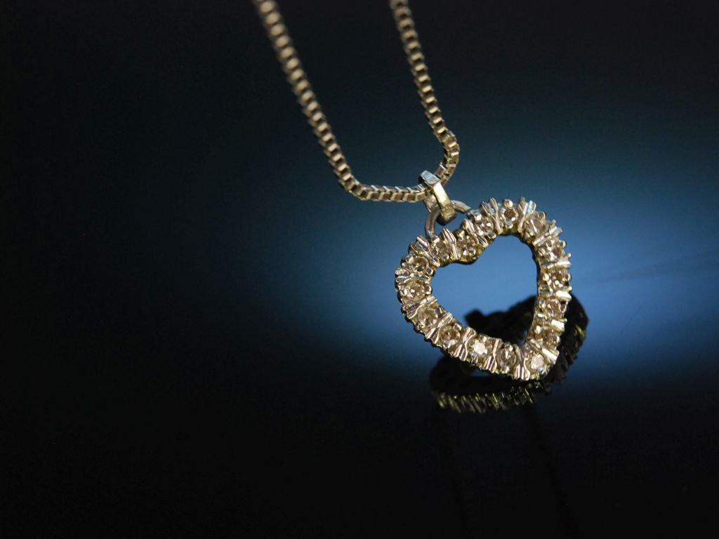 Diamond Heart! Herz Anhänger mit € Gold 333 Kette Diamanten, 259,00 Weiß