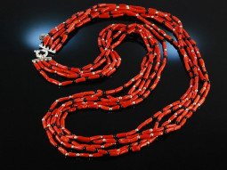 From the Mediterranean! Long necklace 5row noble Sardegna Coral Onyx Silver 925