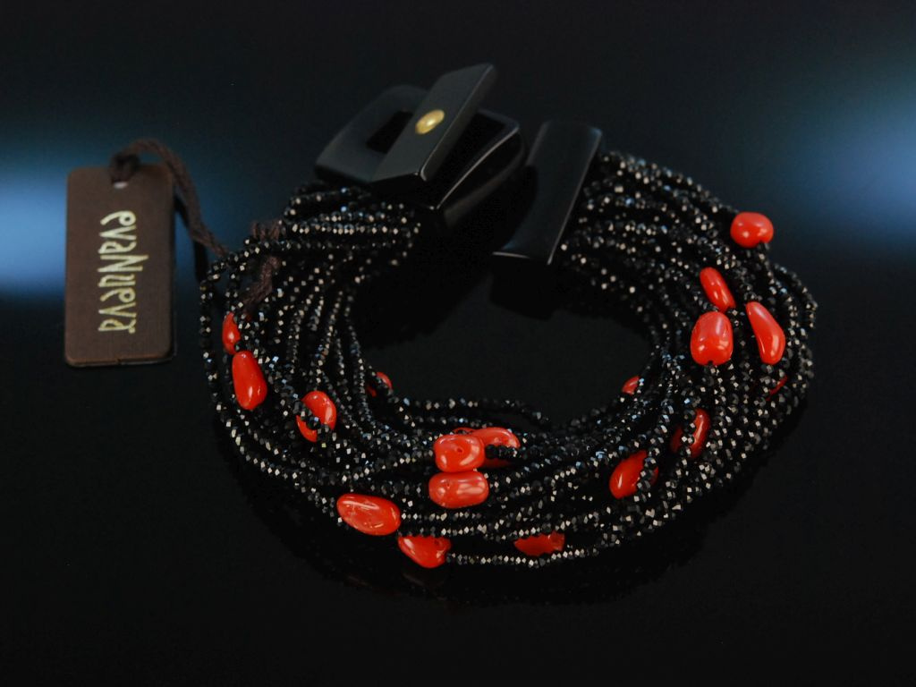 Koralle schwarzer € 599,00 28reihig Eva Italian Armband Spinell B, Nueva Style!