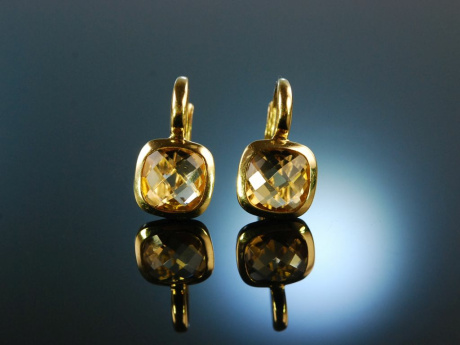 Italian Style! Ohrringe Gold 750 Citrine Schachbrettschliff