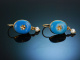 Zartes Biedermeier um 1850! Charmante Ohrringe Gold 333 Blau Email Perlen
